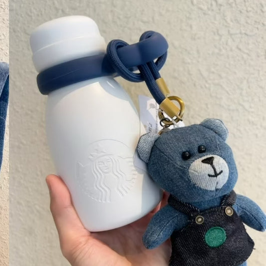 Starbucks China 2026 Denim series baby bottle shaped thermos cup coming with Bear Bearista pendant 400ml