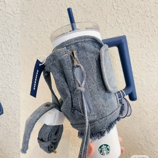 Starbucks China 2026 Denim series stainless steel double drinking spout coming with multifunctional cup holder 1180ml 40oz