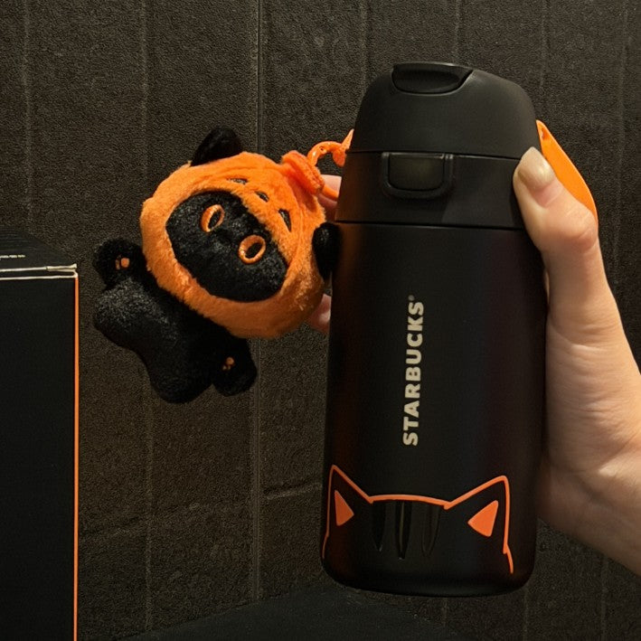 Starbucks China 2026 Halloween Magical Night Series 430ml Orange Cat Stainless Steel Straw Tumbler with Charm