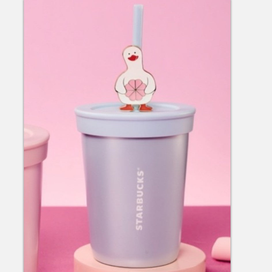 Starbucks China 2026 Pupu Duck Valentine's Day series Blue Stainless Steel Straw Cup 450ml 15.84oz