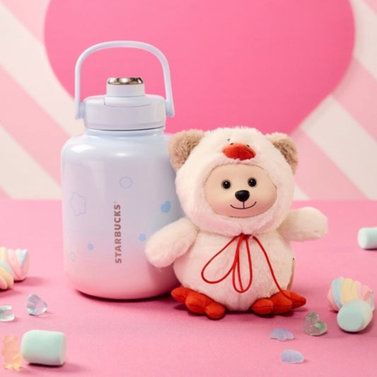 Starbucks China 2026 Pupu Duck Valentine's Day series large-capacity stainless steel tumbler with vinyl plush charm 860ml 30.27oz