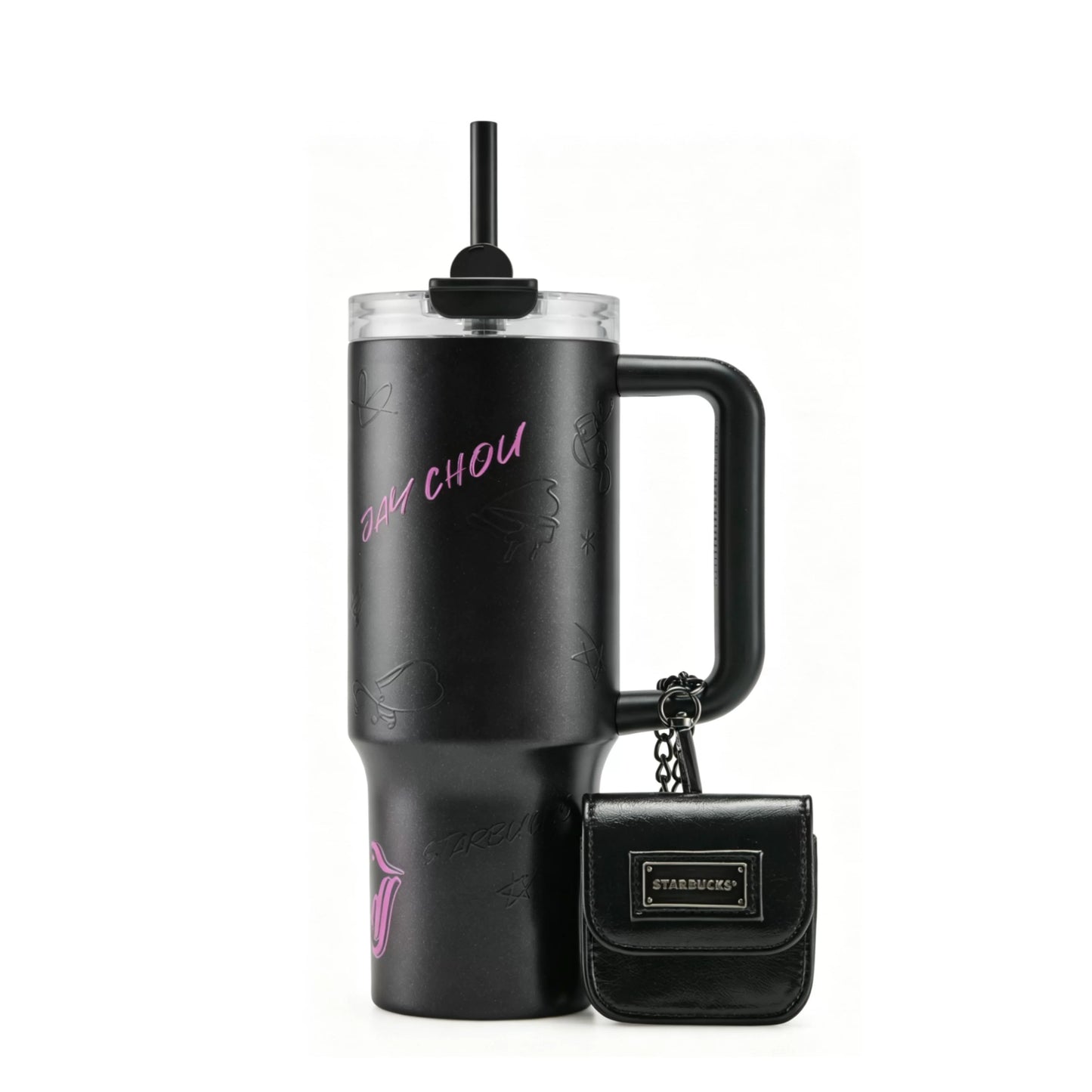 Starbucks China 2026 x Jay Chou series fine shiny light lacquered stainless steel straw cup with multi-function bag 1010ml