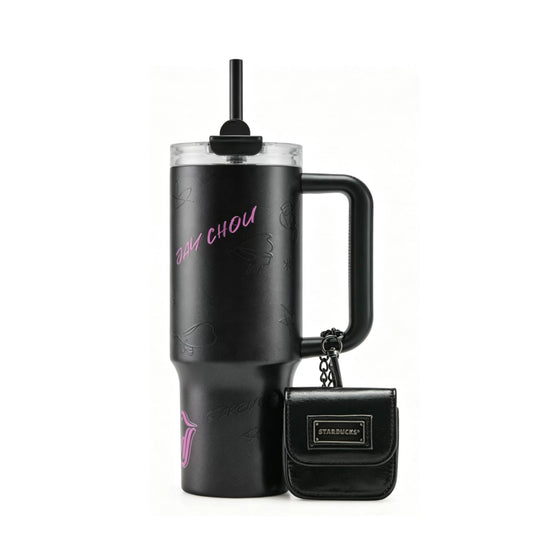 Starbucks China 2026 x Jay Chou series fine shiny light lacquered stainless steel straw cup with multi-function bag 1010ml