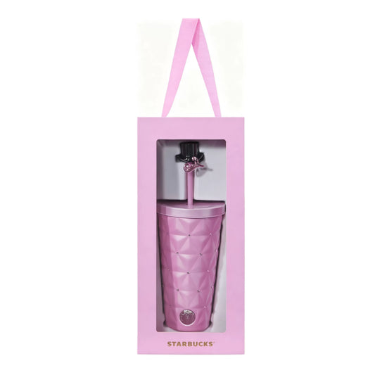 Starbucks China 2026 x Jay Chou series pink rhinestone stainless steel straw cup