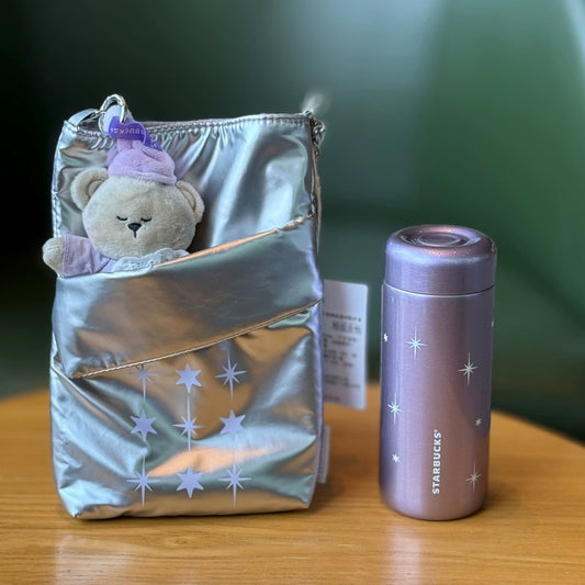 Starbucks China 2026 Purple Night Star River series 220ml star style stainless steel thermos cup with cup cover and bear