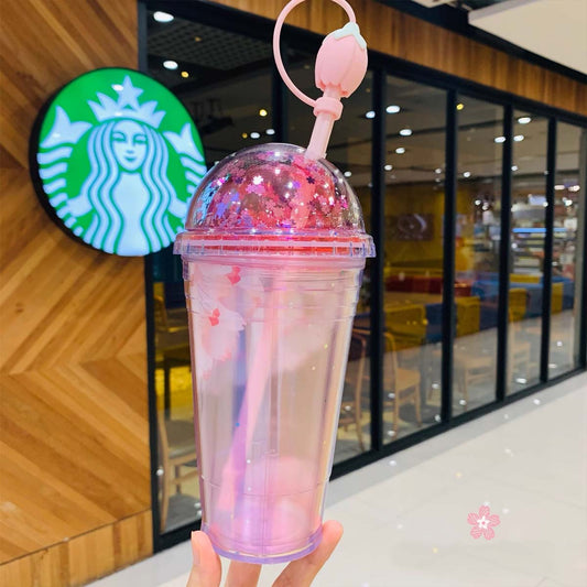 Pink cherry blossom blooming plastic straw cup 473ml loveinstarbucks loveinstarbucks