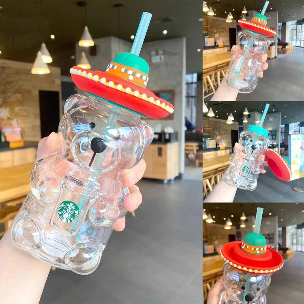 Starbucks 2020 China Latin American style barista bear glass straw cold cup 502ml Starbucks loveinstarbucks