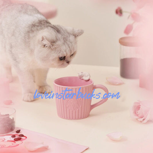 Starbucks China 2024 Valentine's Day Pink 3D Cat Ceramic Mug 296ml loveinstarbucks loveinstarbucks