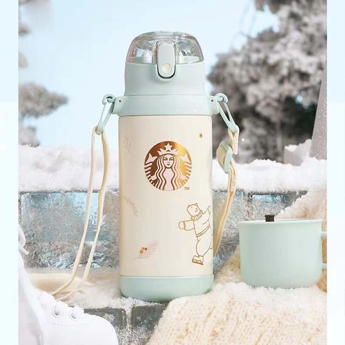 China 2023 Christmas online cute pet series thermos cup with two lids 550ml Starbucks loveinstarbucks