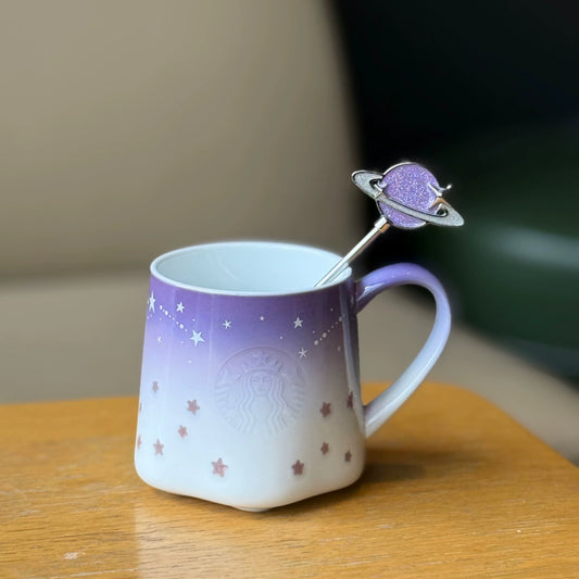 Starbucks China 2026 Purple Night Star River series 370ml Jingdezhen-made mug with stirrer
