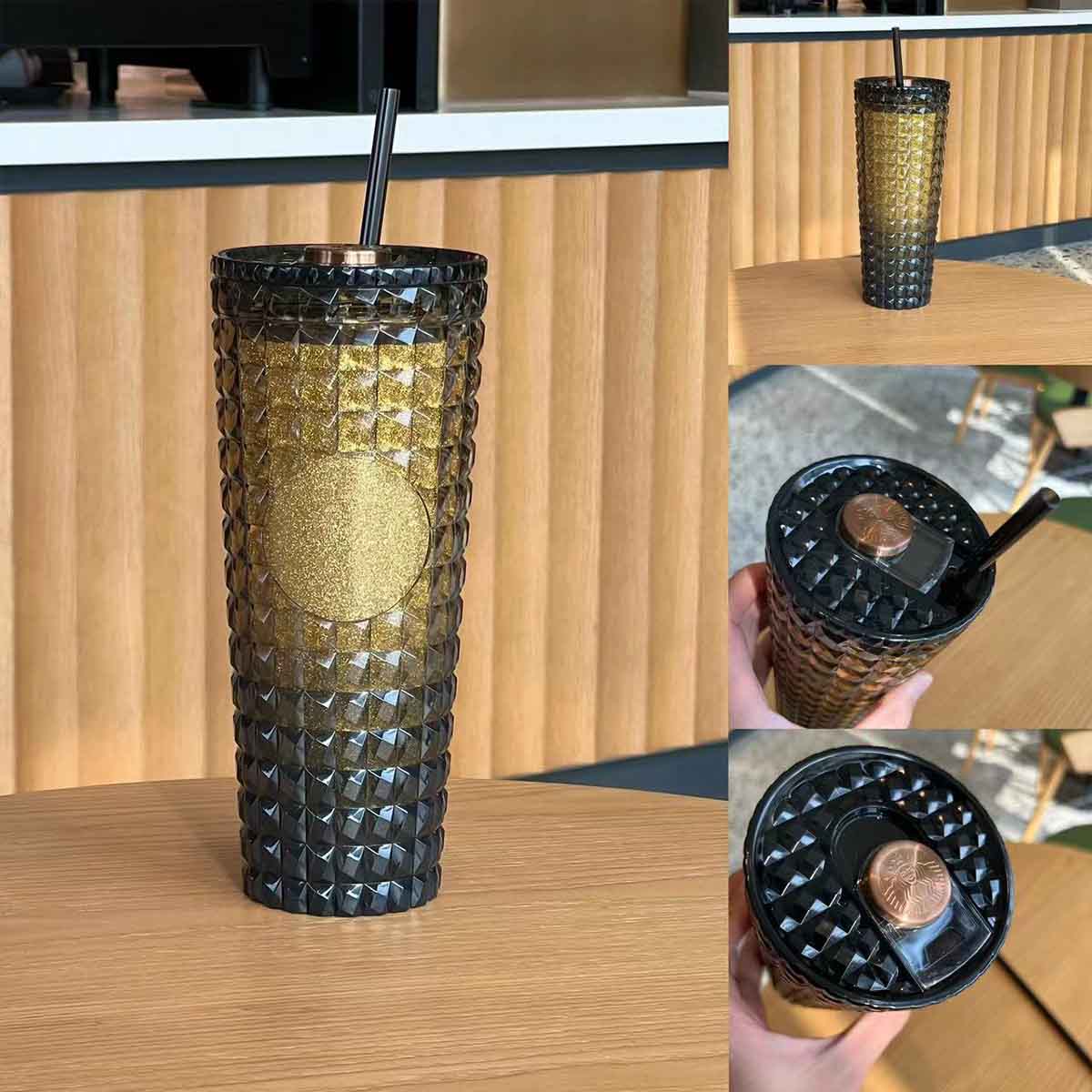 Starbucks Tumblers China 2023 Coffee Treasure series Black gold diamond plastic straw cup 710ml loveinstarbucks loveinstarbucks