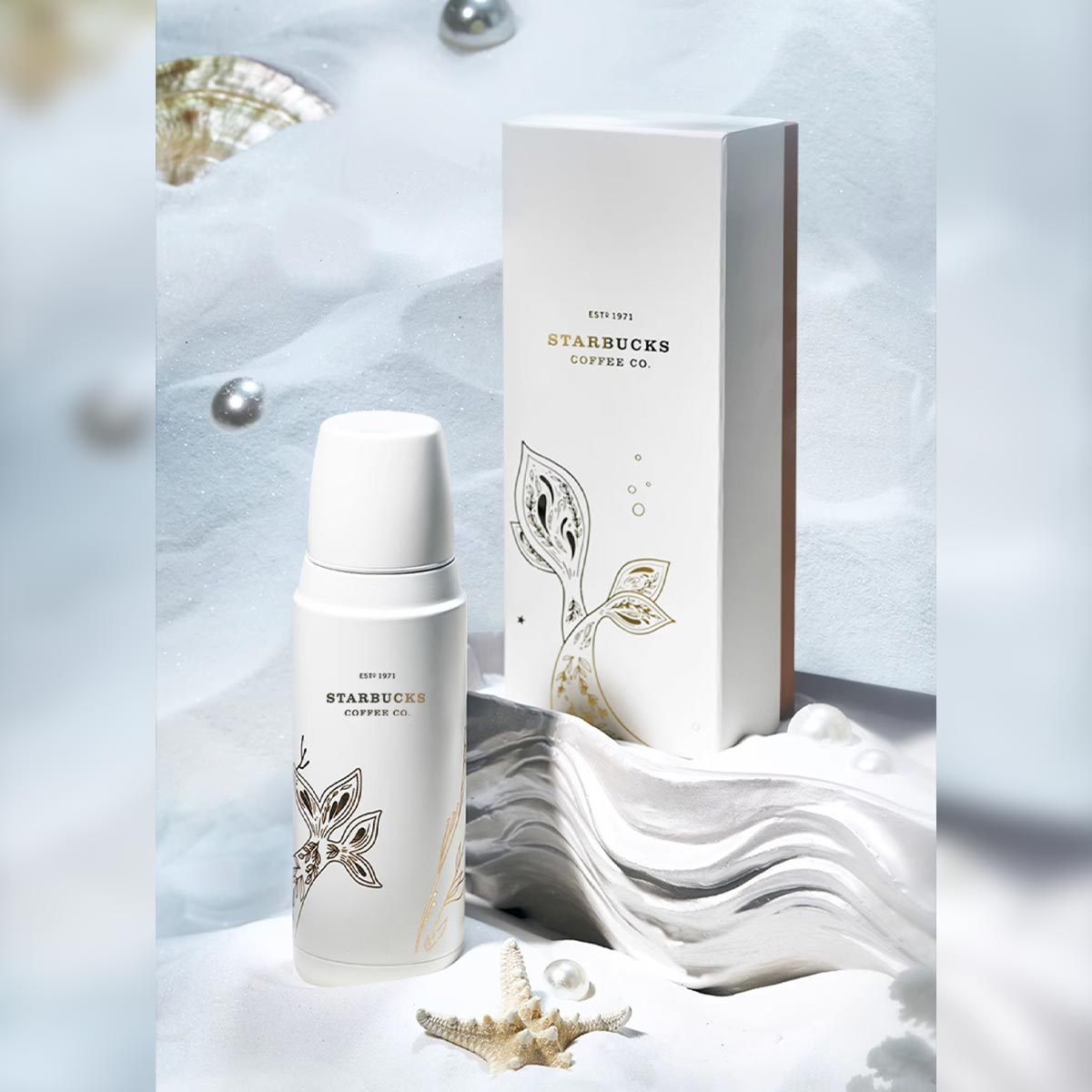 Starbucks China 2023 anniversary white gold mermaid series Thermos Stainless Steel Insulation Cup Gift Box 480ml Starbucks loveinstarbucks