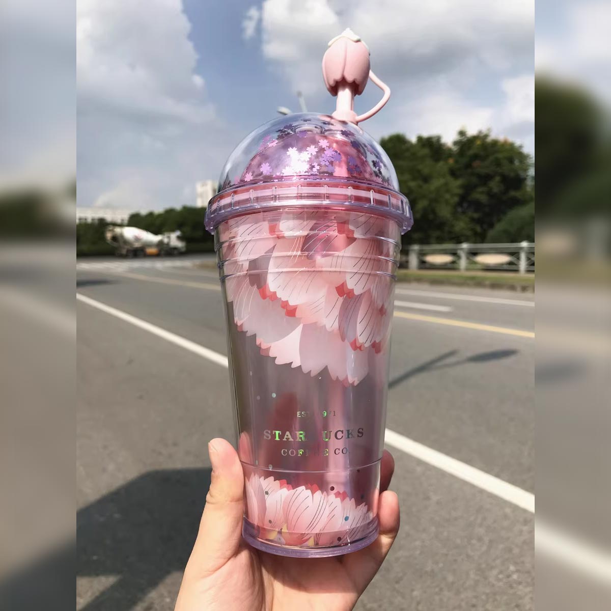 Pink cherry blossom blooming plastic straw cup 473ml loveinstarbucks loveinstarbucks