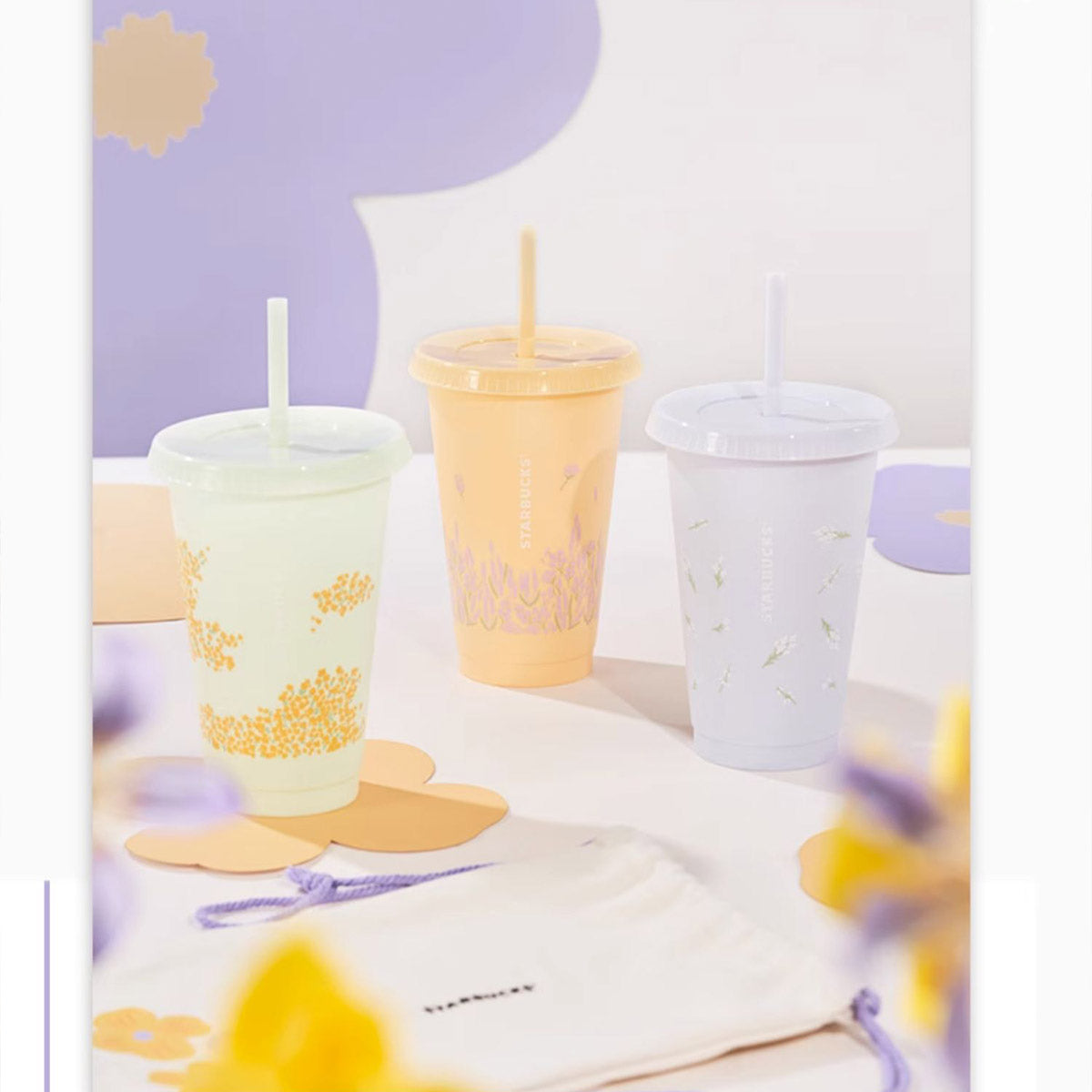 Starbucks China 2023 Summer wildflowers reusable straw cup -three cups Starbucks loveinstarbucks