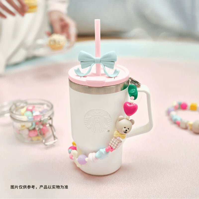 Starbucks China Bowknot Charm Stainless Steel Double Spout Straw Cup 515ml