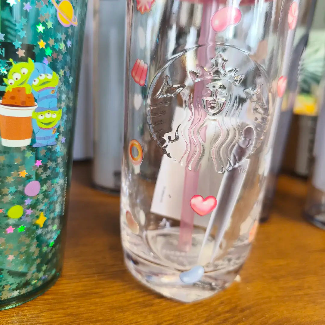 Starbucks Korean Green Sippy Cup and Flawed Glass Cup