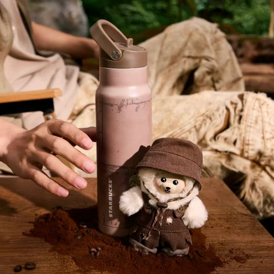 Starbucks China 2026 Sustainable Coffee Grounds Series 600ml stainless steel thermostatic straw cup with coffee grounds Bearista Bear ornament