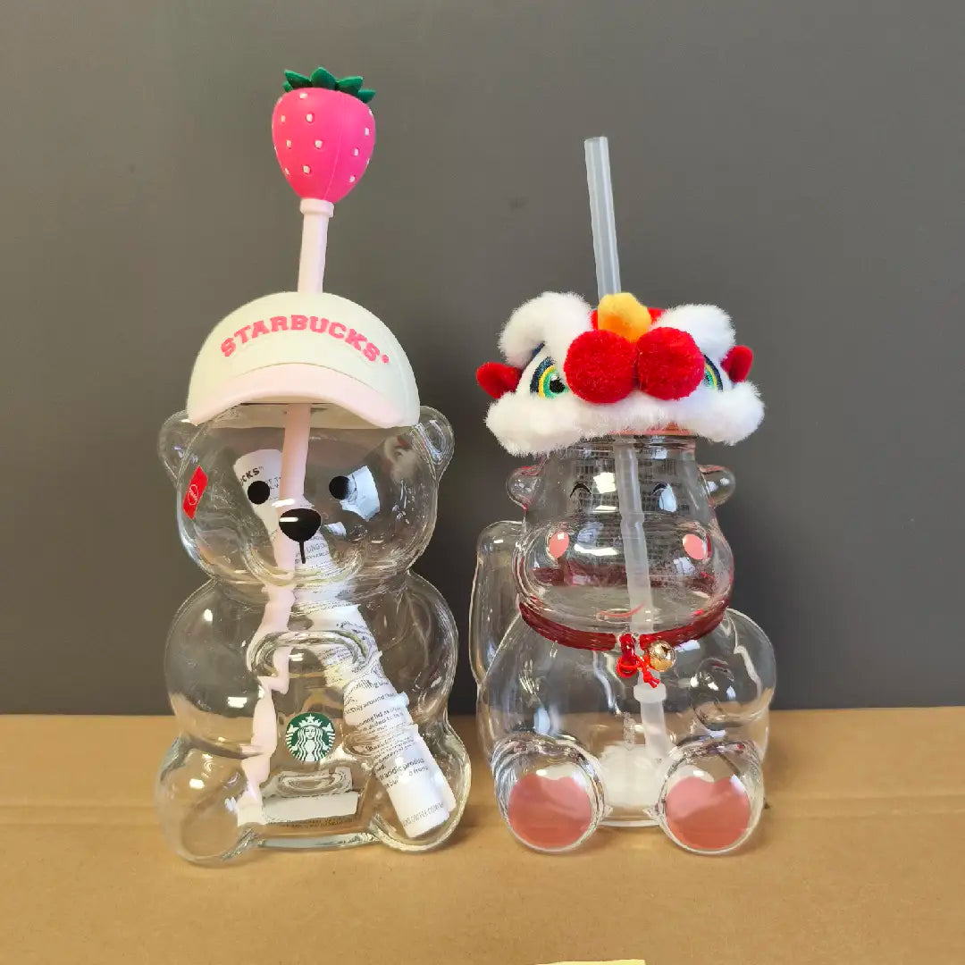 Starbucks Strawberry Glass Cup and a Cow Glass Cup