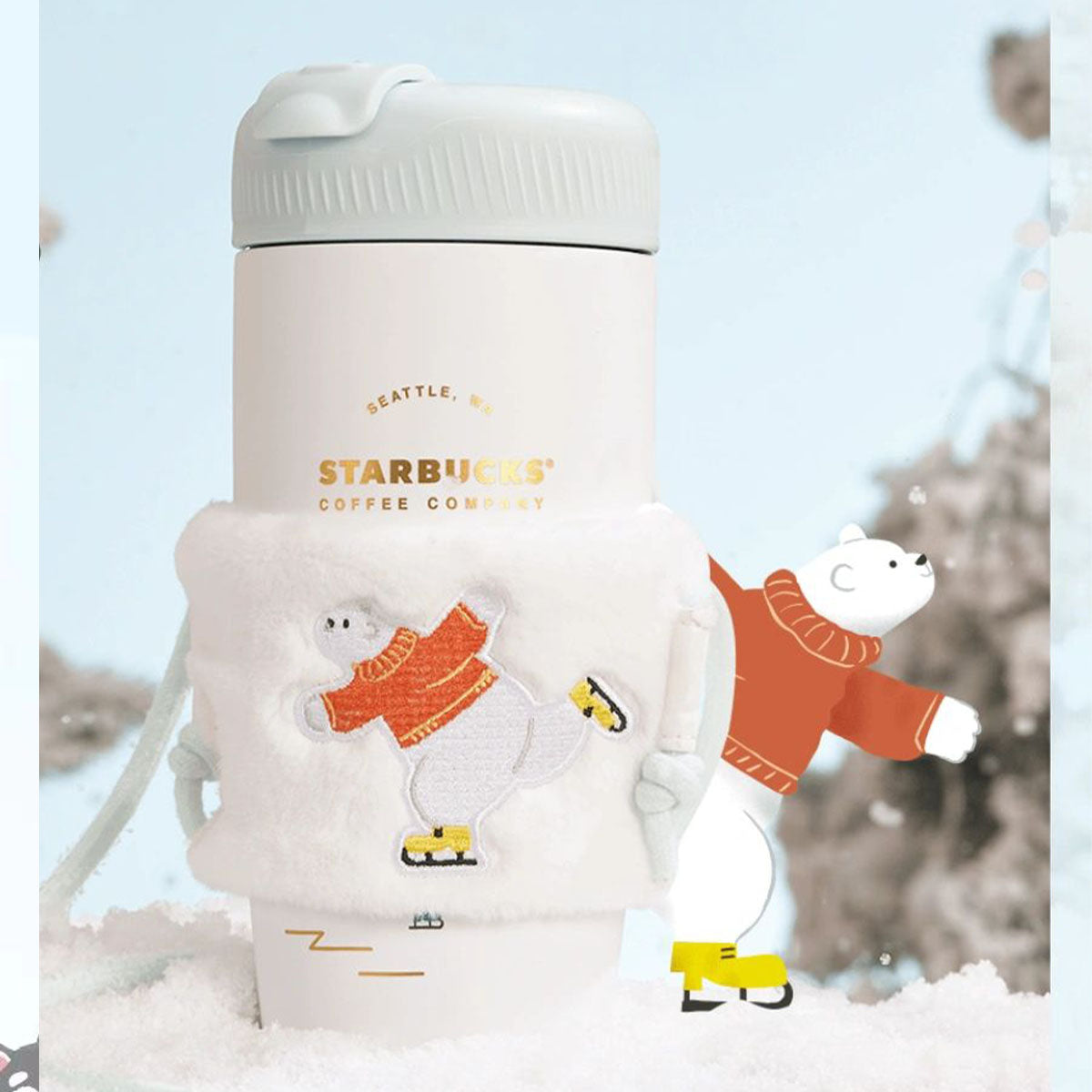 China 2023 Christmas online cute pet series Stainless steel cup with cup cover 510ml Starbucks loveinstarbucks