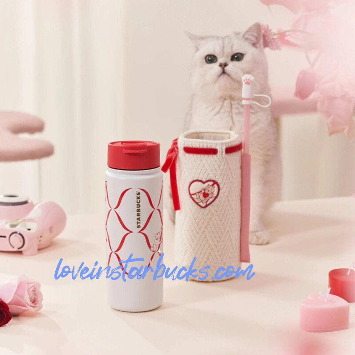 Starbucks China 2024 Valentine's Day Stainless steel double mouthed cup with cup cover and straw stopper 555ml loveinstarbucks loveinstarbucks