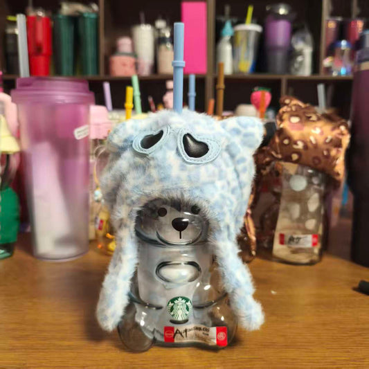 tiny flaw A1  Starbucks China 2026 blue Leopard Print Series Bearista Bear glass with headpiece