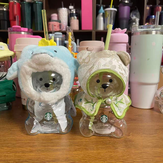 2PCS -Starbuck Korea Jeju Island Dolphin and Shawl Bearista Bear glass