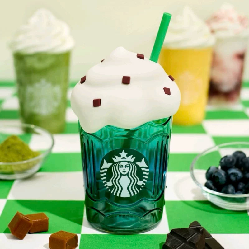 Starbucks China 2025 Summer Frappuccino Party Series Glass Straw Cup 490ml 17.25oz