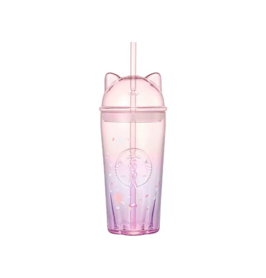 Starbucks Korea 2026 Cherry Blossom Series Purple Pink Cat Ear Glass Straw 500ml 17.6oz