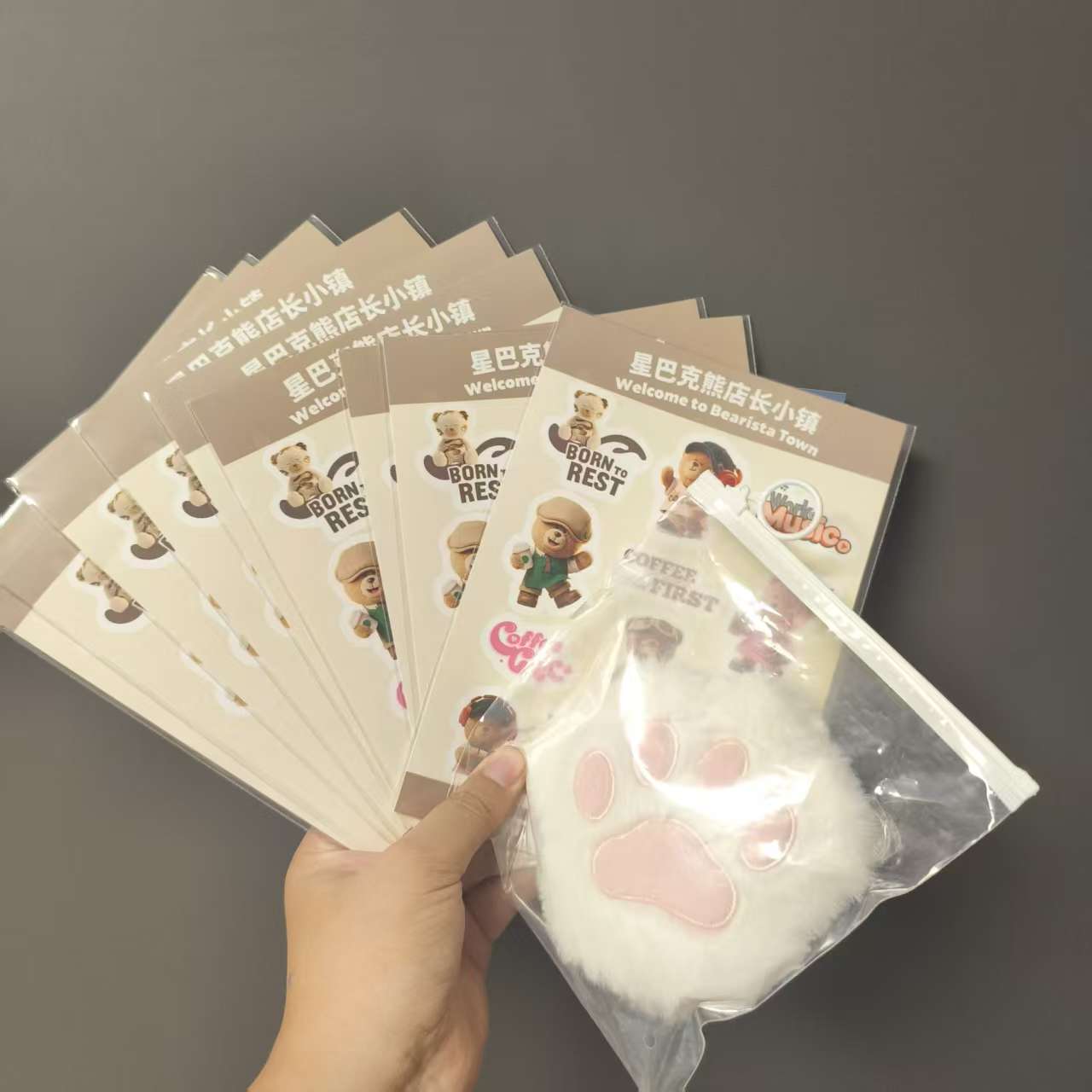 Starbucks 10PCS Mayor Bear Stickers and Korean Cat Paw Zippered Bag