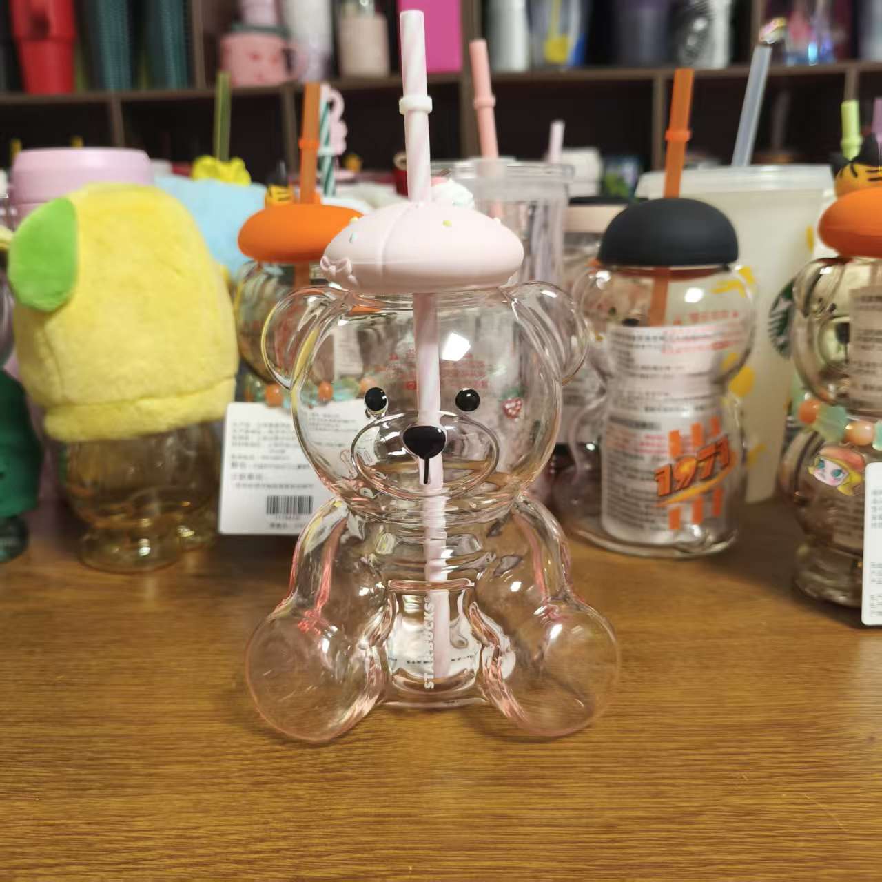 flaw Starbucks Dessert Party Pink Bearista Bear Glass Cup