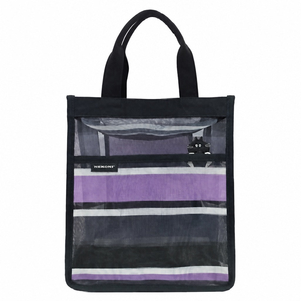 Starbucks Taiwan 2026 Halloween Series Black Cat Striped Mesh Tote Bag