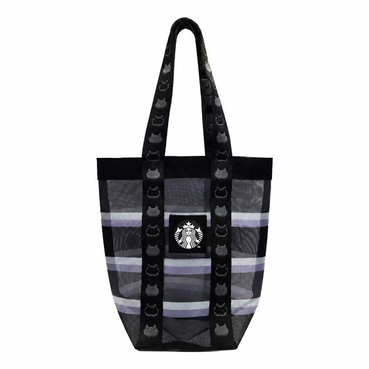 Starbucks Taiwan 2026 Halloween Series Black Cat Striped Mesh Tumbler Bag