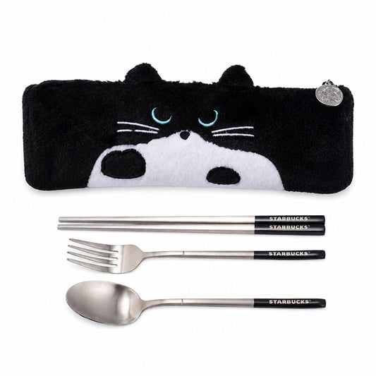 Starbucks Taiwan 2026 Halloween Series Black and White Cat Portable Cutlery Set