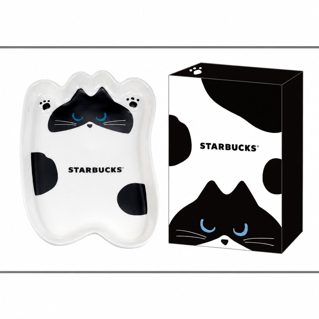 Starbucks Taiwan 2026 Halloween Series Black and White Cat Shaped Dessert Plate