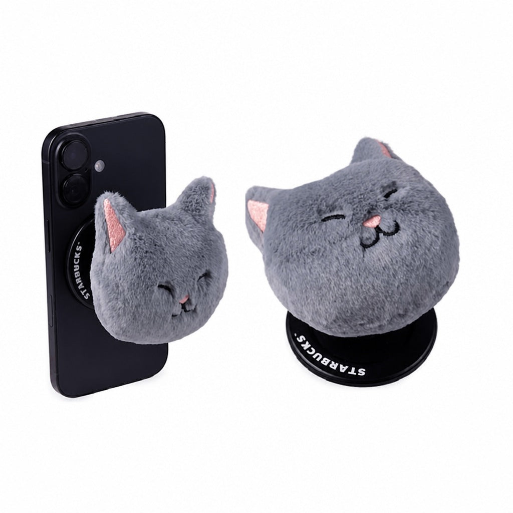 Starbucks Taiwan 2026 Halloween Series Grey Cat Plush Magnetic Phone Holder