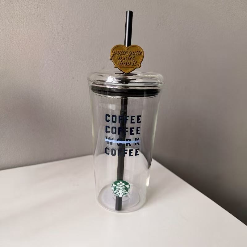 Starbucks China 2026 Denim series black straw glass 585ml