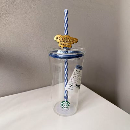 Starbucks China 2026 Denim series blue straw glass 585ml