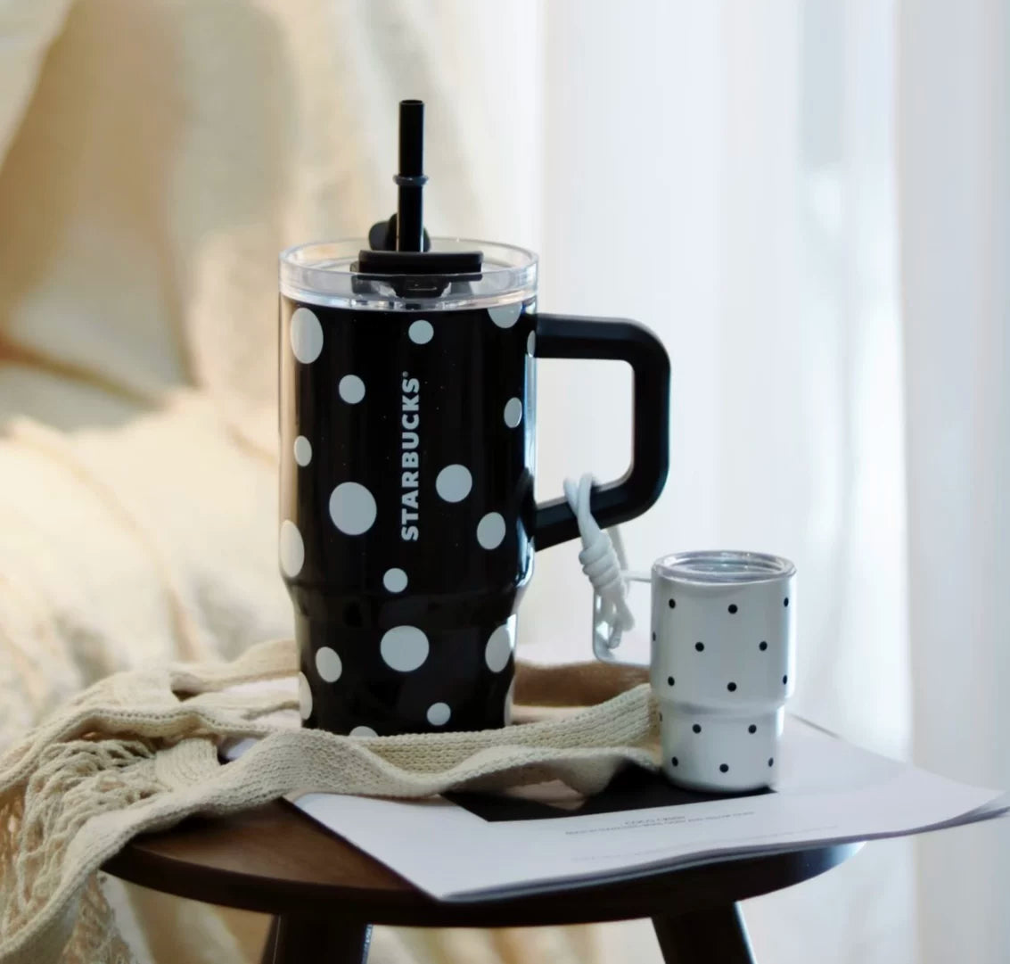 Starbucks Polka Dot Wonderland Series Black Polka Dot Cup with Mini White Cup Charm 615ml 21.64oz
