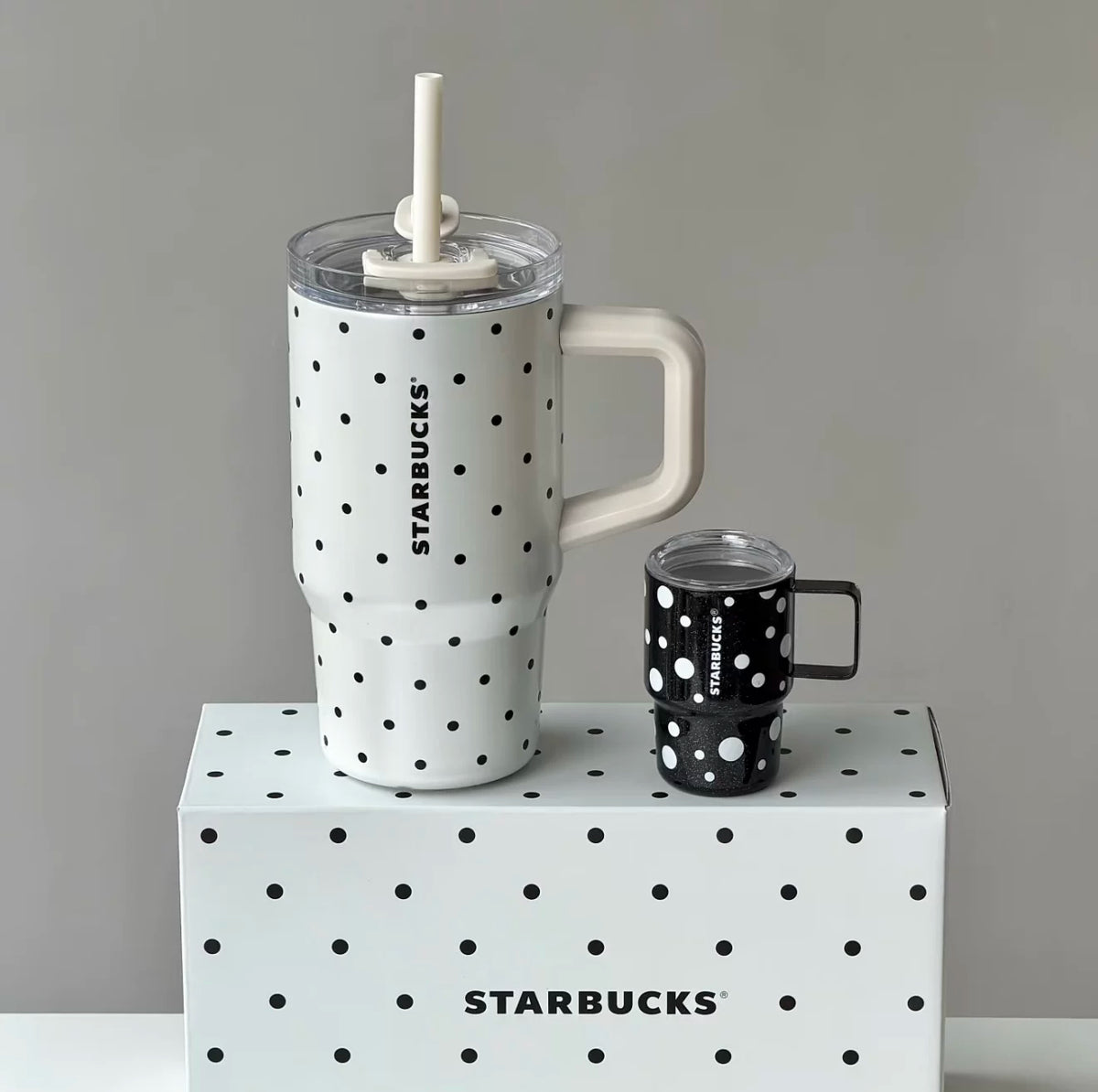 Starbucks Polka Dot Wonderland Series White Stainless Steel Cup with Mini Black Cup 615ml 21.64oz