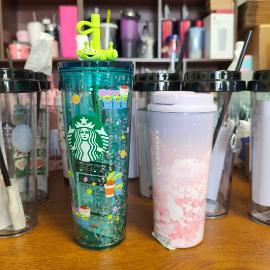 Starbucks Korean green sippy cup and defective stainless steel cup as second picture