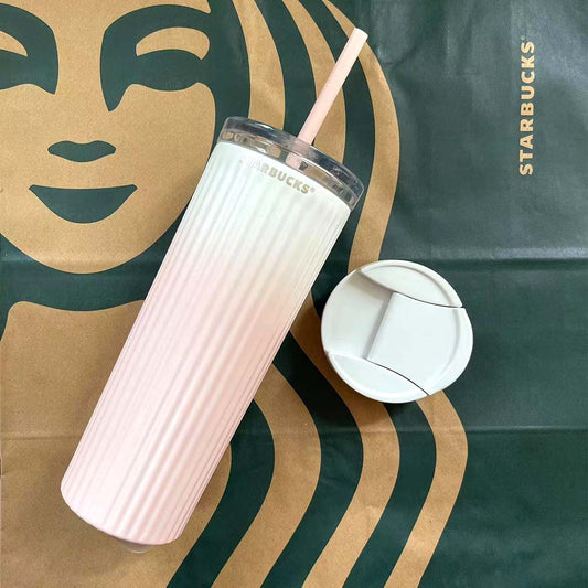Starbucks Tumbler China 2023 Summer pink Gradient Stainless steel Cup 16oz with two lids Starbucks loveinstarbucks