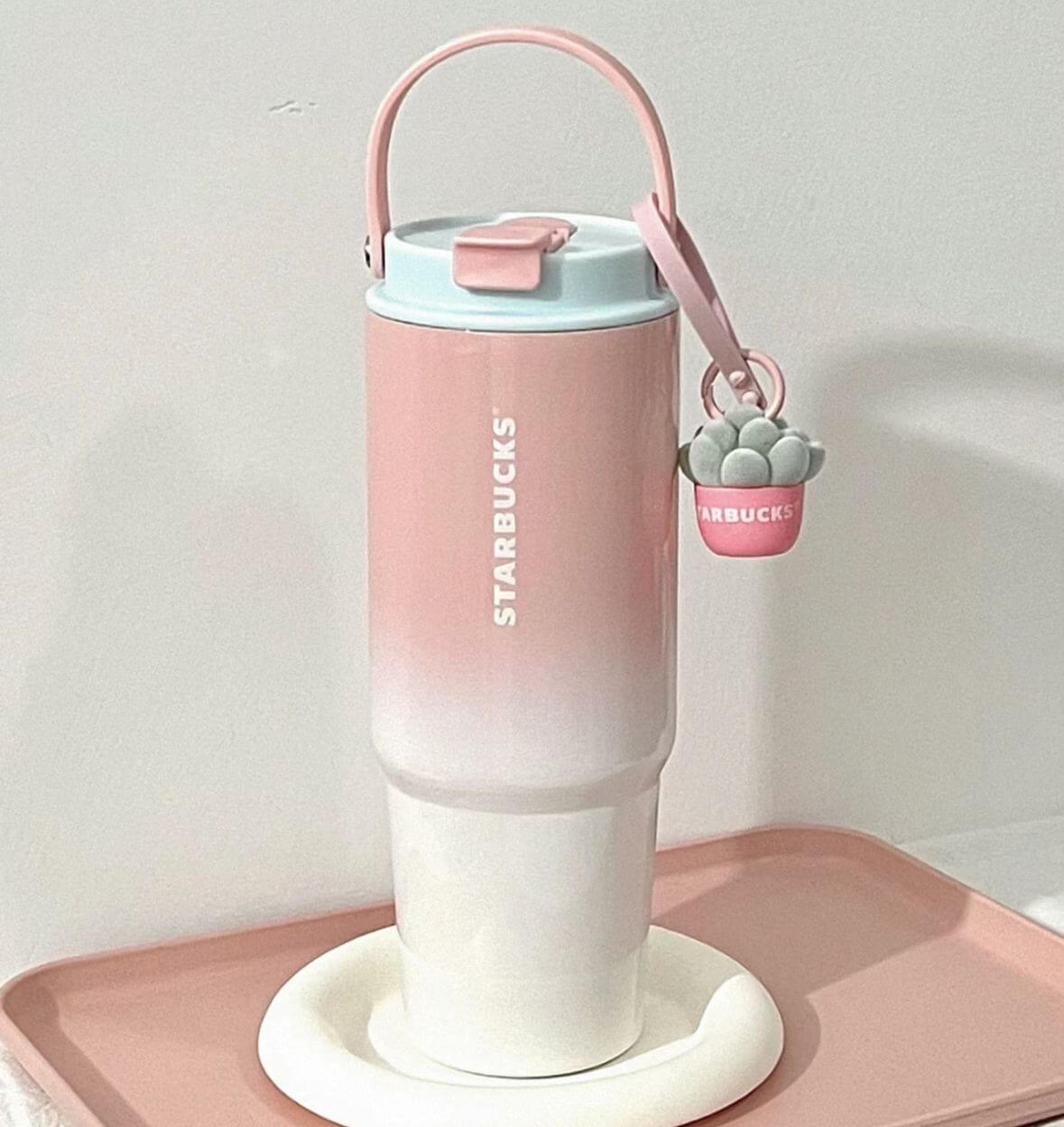 Starbucks China 2024 Succulent series gradient pink stainless steel cup 820ml coming with ornament Starbucks loveinstarbucks