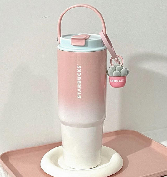 Starbucks China 2024 Succulent series gradient pink stainless steel cup 820ml coming with ornament Starbucks loveinstarbucks
