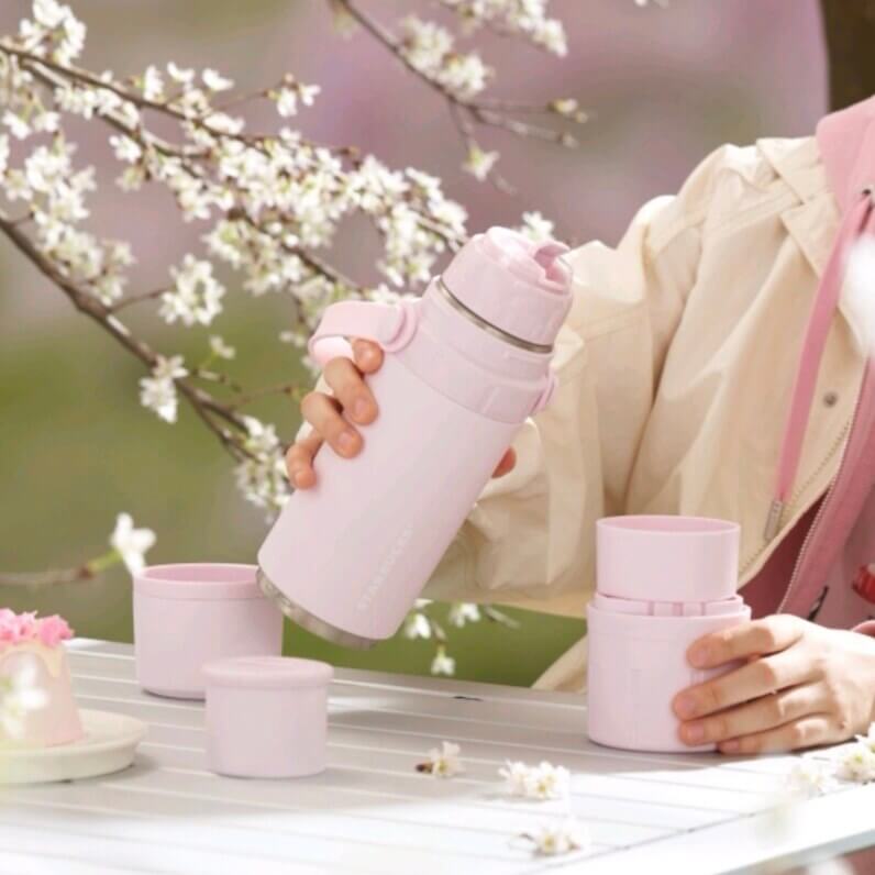 Starbucks China 2024 spring walk series Double lids Sakura stainless steel cup 650ml loveinstarbucks loveinstarbucks