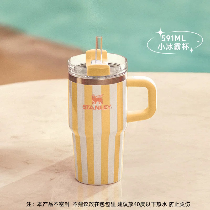 STANLEY yellow and white striped stainless steel cup 591ml 20.8oz