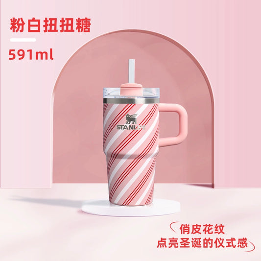 STANLEY China 2025 Christmas series Pink and White Twister Candy Stainless steel cup 591ml 20.8oz