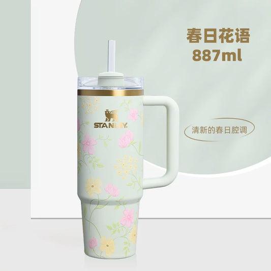 Stanley China 2026 Spring Flowers series 887ml stainless steel cup with straw