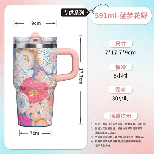 Stanley China 2026 Hanano Series Pink Berry Flower Stainless Steel Straw Cup PRO 591ml