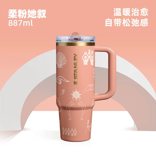 Stanley China 2026 NEST co-brand series pink handle stainless steel cup 887ml