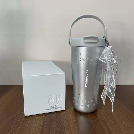 Starbucks China 2026 Purple Night Star River series 620ml fine glitter lace silver handle stainless steel cup